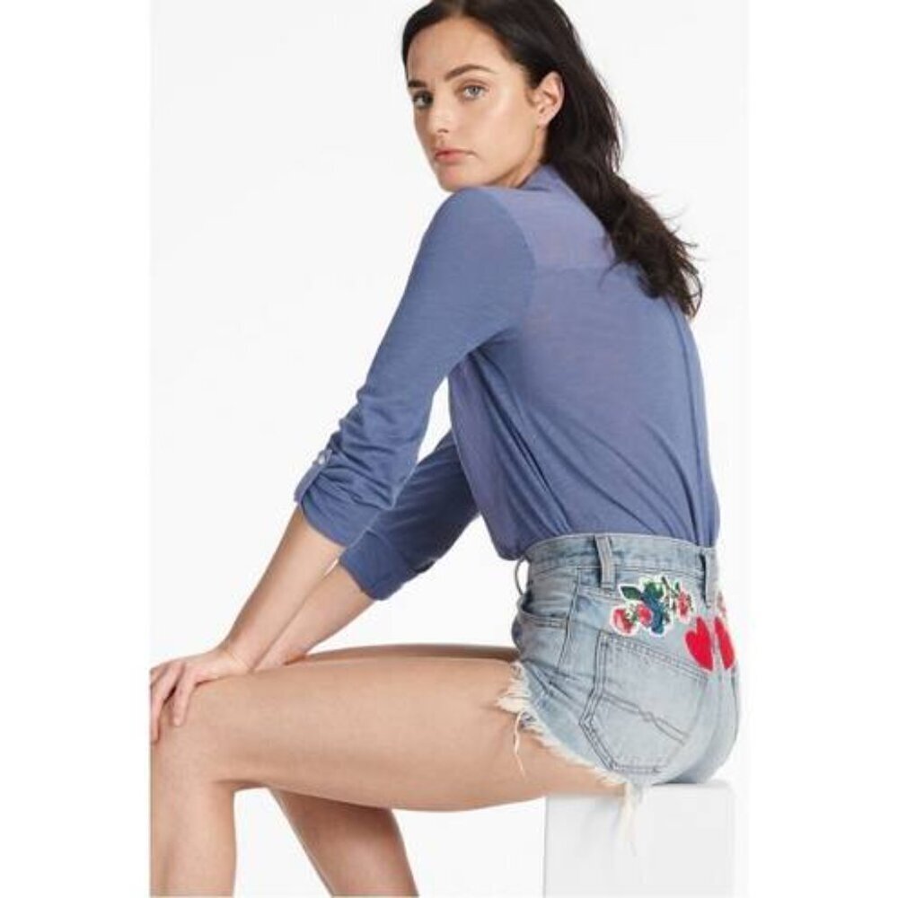 Lucky Brand Embroidered Jean Shorts Floral and Hearts 28925